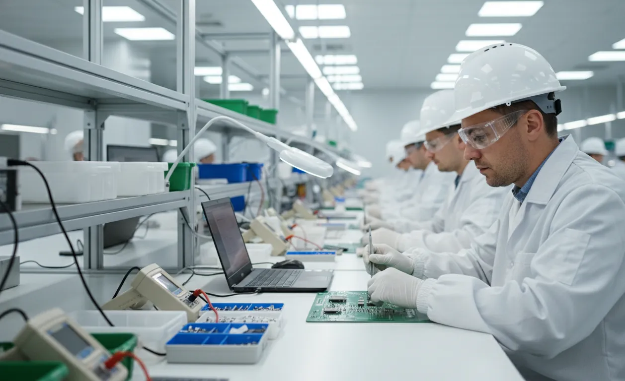 Clean room electronics assembly line – precision electronics manufacturing