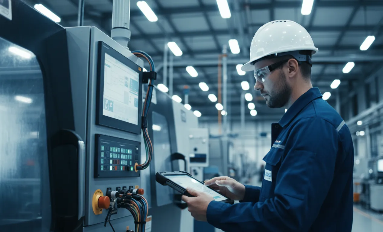 Engineer operating heavy industrial machinery