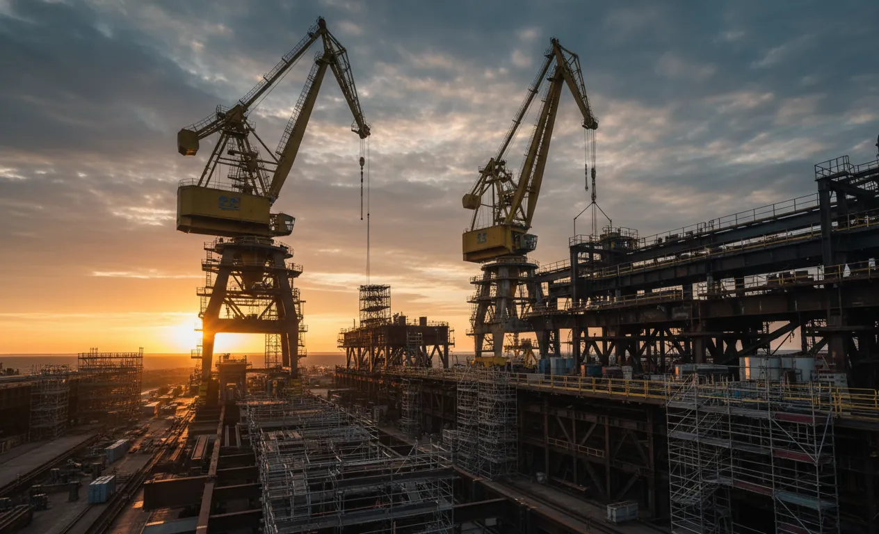 Large scale infrastructure engineering with cranes and steel structures